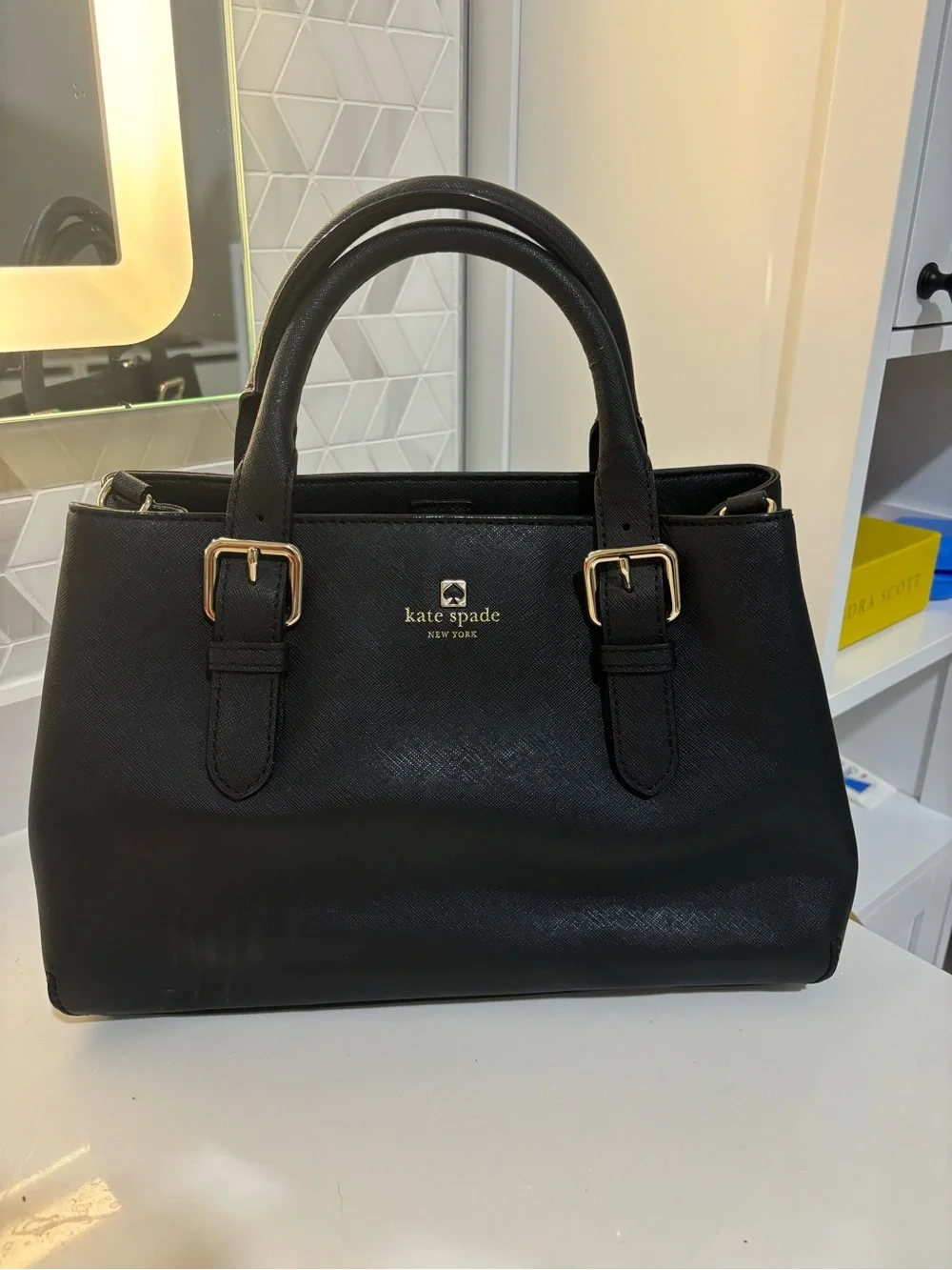 kate spade Black Leather Tote with Adjustable Strap